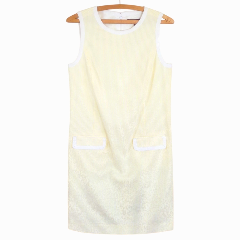 NWT BROOKS BROTHERS Sleeveless Yellow White Seersucker Shift Mini Dress Size 4